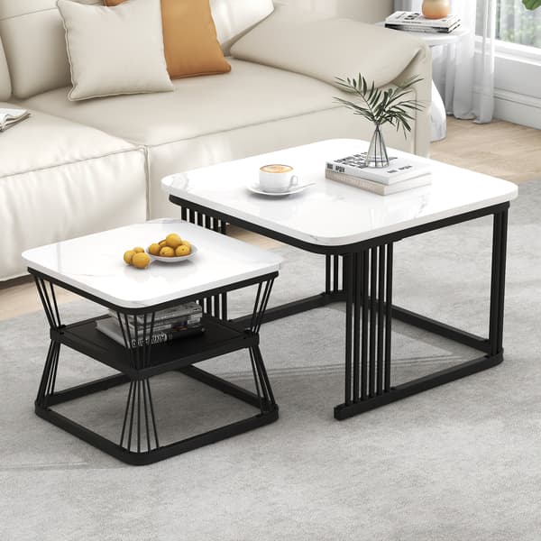 SONNENH Sidobord – set med 2, MDF, Vit, 65 × 65 × 45 cm