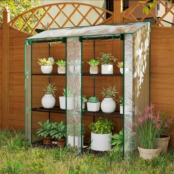 SONNENH Mini Drivhus, 3 Niveauer, 6 Trådhylder, 2 Åbninger, Plastdæksel, Transparent