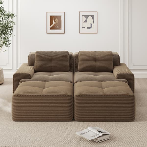 SONNENH Cloud Modular Sofa Boneless U-formad soffa, bekväm Corduroy Cloud Sofa, Modular Sofa med ottomansk, modulär tvåsitsig soffa