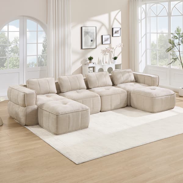 SONNENH U-formet sofa, Polyester, Beige, 344 × 162 × 67 cm