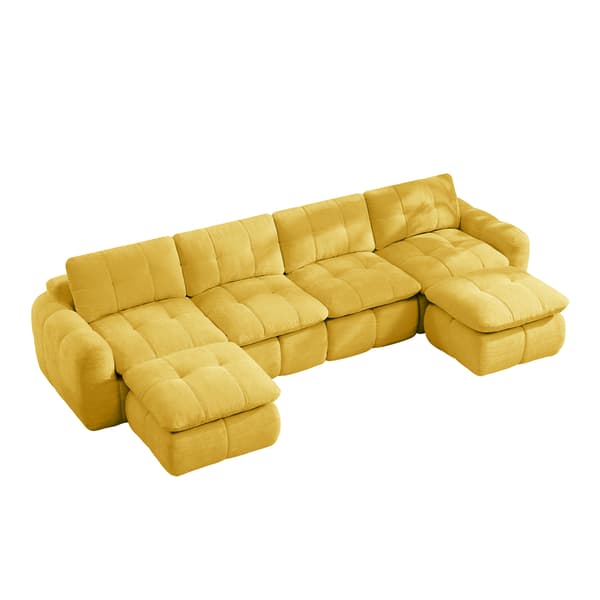 SONNENH U-formet sofa, Chenille, Gul, 334 × 160 × 68 cm
