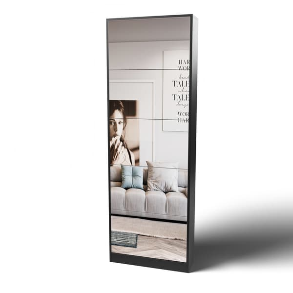 SONNENH Skoskab, MDF / Spejlglas, Sort, 63 × 19,6 × 185 cm