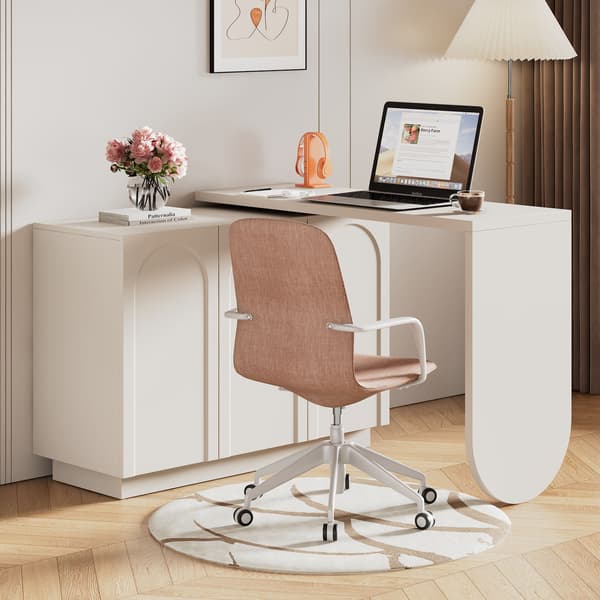 SONNENH Skrivbordsswivel L Shape Corner Computer Desk Office Table Dressing Table White 110cm