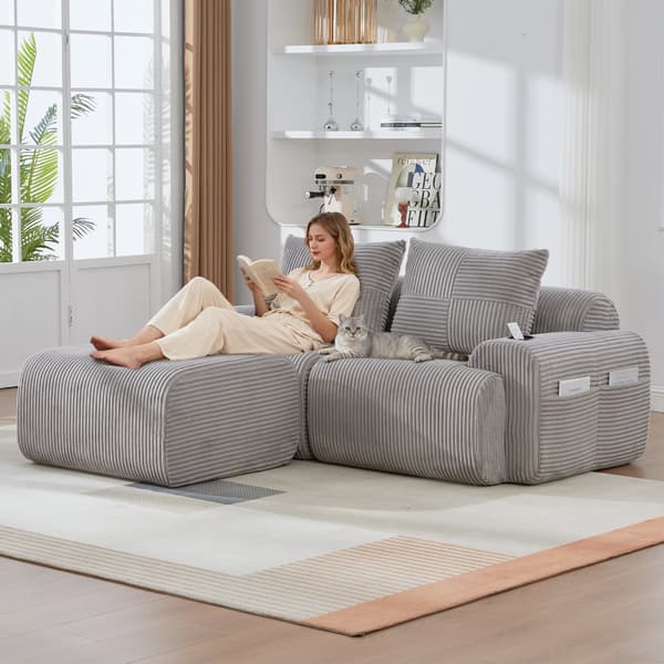 SONNENH Sofa, Fløjl, Lysegrå, 200 × 174 × 80 cm