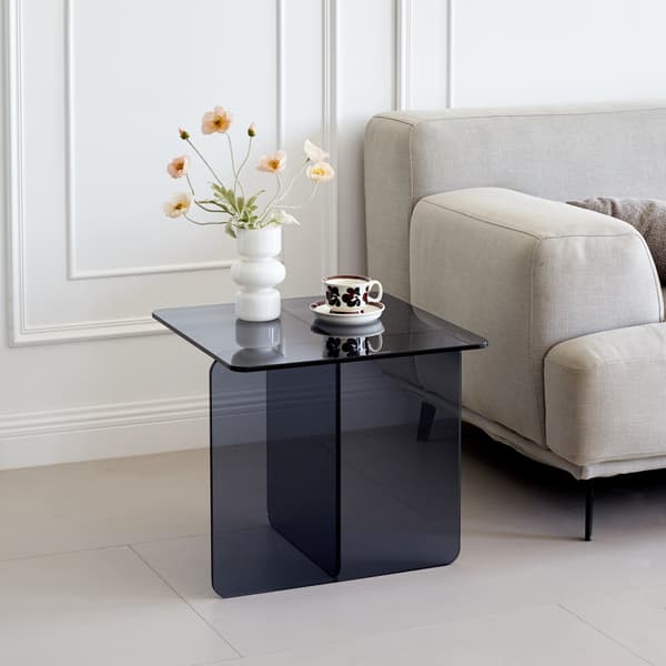 SONNENH Tempered Grey Bent Glass Side Table, Transparent End Table, Sofa Table
