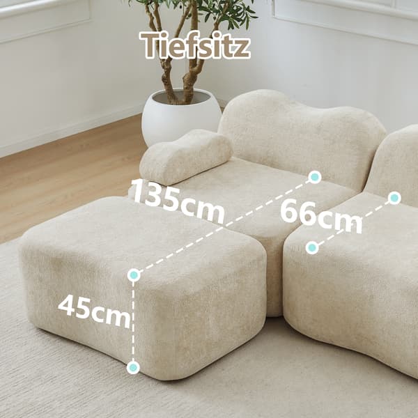 SONNENH 3 Seater U-formad Modular Boneless Sofa med 2 Ottomans, 32D High Density Foam, Wave Shape, Deep Seat, Movable Armrest Cushion