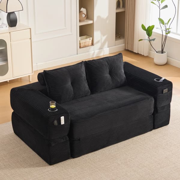 SONNENH Sofa, Fløjl, Sort, 180 × 98 × 80 cm