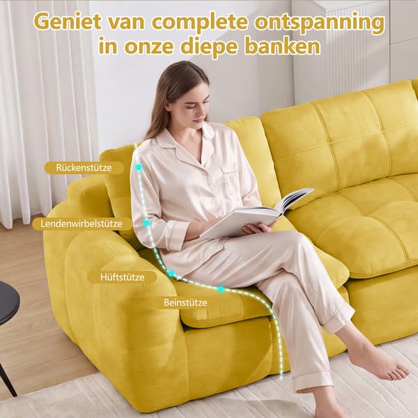 SONNENH Sofa, Chenille, Gul, 334 × 97 × 68 cm