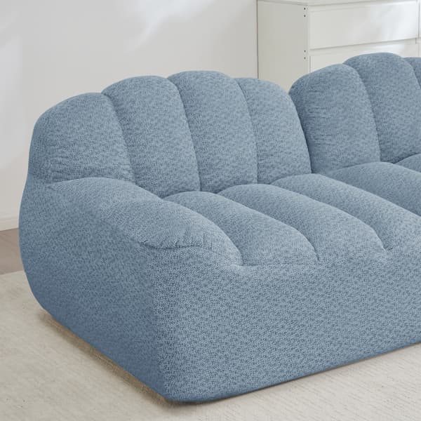 SONNENH 2 Sæder L Formet Modular Boneless Sofa, Shell Shape, Deep Seat Cushions med 1 Ottoman, Sofa til stue, ingen samling påkrævet, Blå