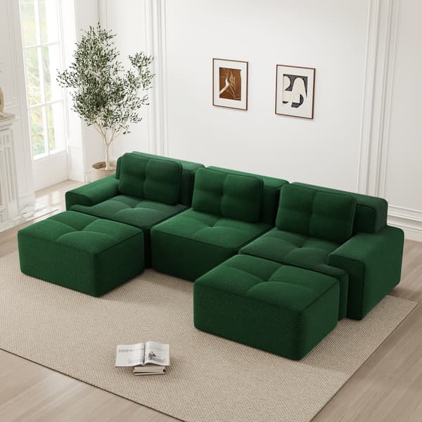 SONNENH Cloud Modular Sofa Boneless U Shaped Sofa, Modular Sofa med Ottoman, Modular Cloud Sofa, 3 Sæder Corduroy Cloud Sofa til levende værelse