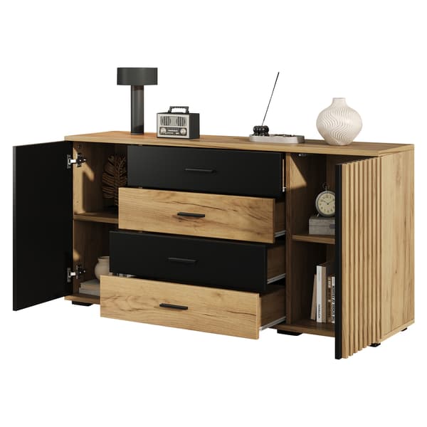 SONNENH Skænk, MDF, Sort, 140 × 35 × 70 cm