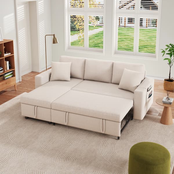 SONNENH Bäddsoffa, Linnelook, Beige, 219,5 × 142,5 × 83 cm