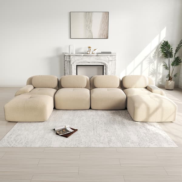 SONNENH Modulär U-formad soffa utan montering, soffram utan ram, andningsbart kordtygsfabric, 32D högelastisk stoppning, extra breda armstöd