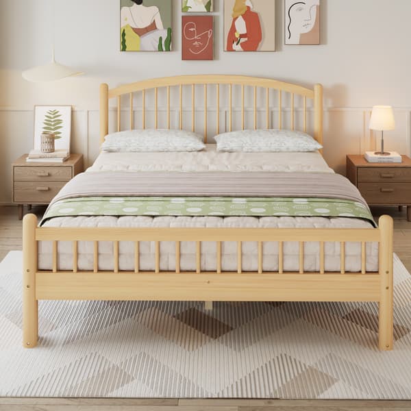 SONNENH Solid træ seng, Simple Minimalistisk Design, Classic Slatted Headboard, Sturdy Slatted Base, Universal Single Bed, Natural, 140x200cm