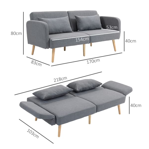 SONNENH Sovesofa, Polyester, Grå, 170 × 83 × 80 cm