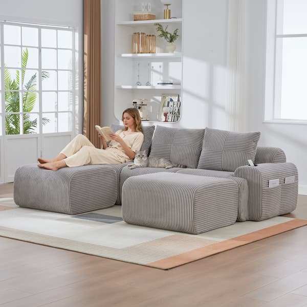 SONNENH Sofa, Fløjl, Lysegrå, 268 × 174 × 80 cm