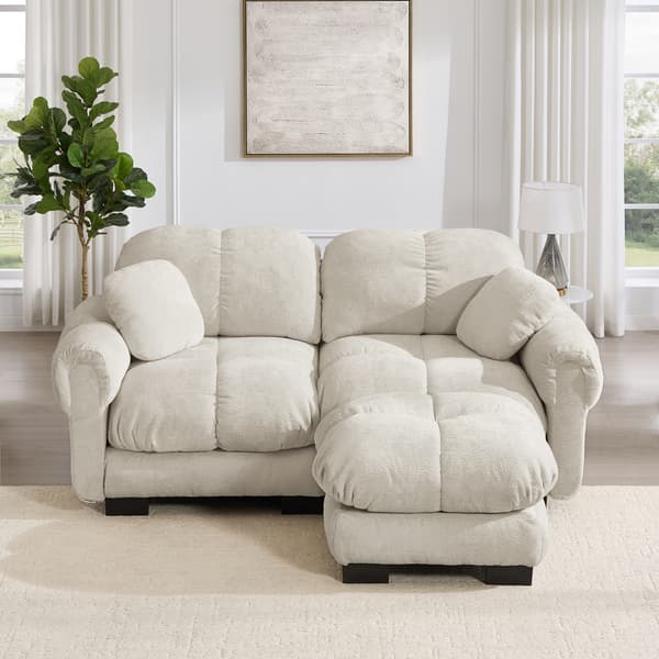 SONNENH 2-sitsig Chenille Sofa, L-formad Modular Corner Sofa, Fine Quilted Design, Elegant Style, Thick Seat Cushions, Soft & Supportive