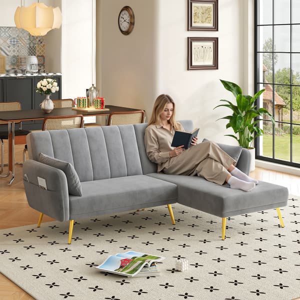 SONNENH Modern hopfällbar soffa, L-formad soffa, bäddsoffa med extra hörn, hörnsoffa med sovfunktion, lämplig för vardagsrum, sovrum, hemmabio