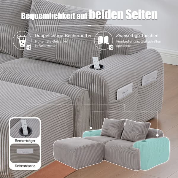 SONNENH Sofa, Fløjl, Lysegrå, 200 × 174 × 80 cm