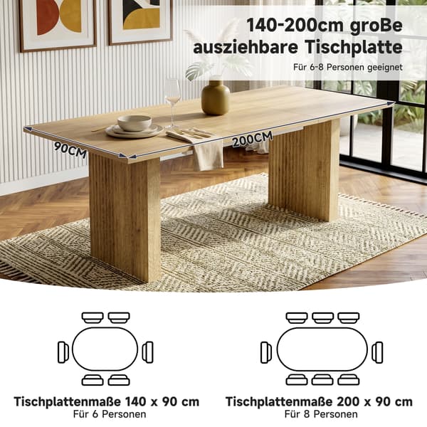 SONNENH Spisebord, MDF, Eg, 200 × 90 × 75 cm