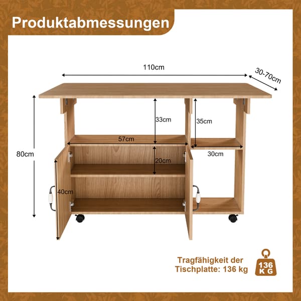 SONNENH Spisebord, MDF, Lys eg, 110 × 70 × 80 cm