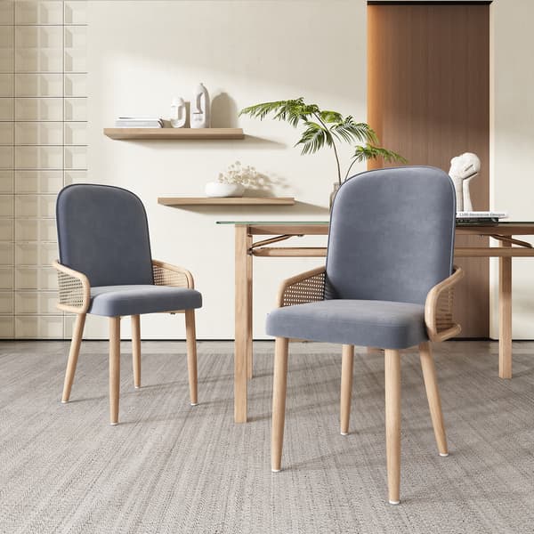 SONNENH Sammet Matstol, Set om 6, Rottingdesign, Vardagsrum, Sovrum, Med Fyra Metallben (Träeffekt), Grå