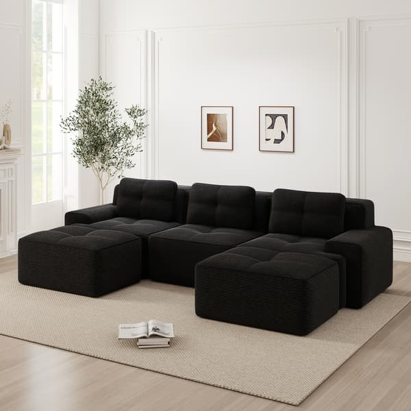 SONNENH Cloud Modular Sofa Boneless U Shaped Sofa, Modular Sofa med Ottoman, Modular Cloud Sofa, 3 Sæder Corduroy Cloud Sofa til levende værelse