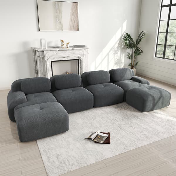 SONNENH Modulært U-sofa uden samling, rammefri sofa, åndbart kordfløjsstof, 32D højelastisk polstring, ekstra brede armlæn