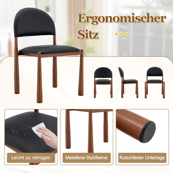 SONNENH Spisestuestol – sæt med 2, PU, Sort, 45 × 48 × 80 cm