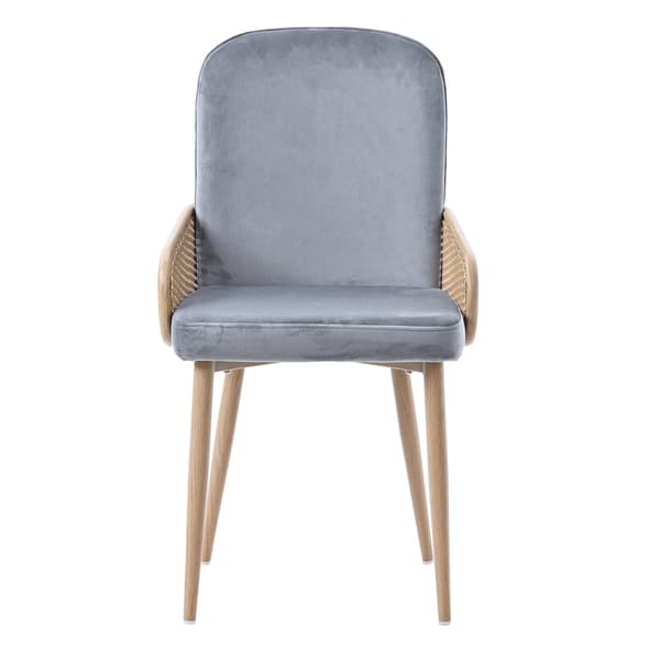 SONNENH Sammet Matstol, Set om 6, Rottingdesign, Vardagsrum, Sovrum, Med Fyra Metallben (Träeffekt), Grå