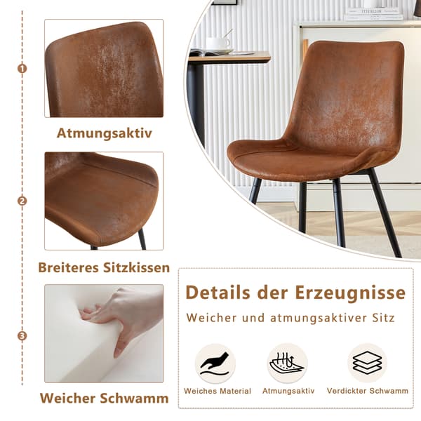 SONNENH 4 Piece Set Brown Breathable Tech Fabric Dining Chairs: Modern design med breddade sittplats