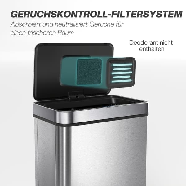 SONNENH 60 L sensor-soptunna, automatisk lock, rostfritt stål, mångsidig användning, silverfärg