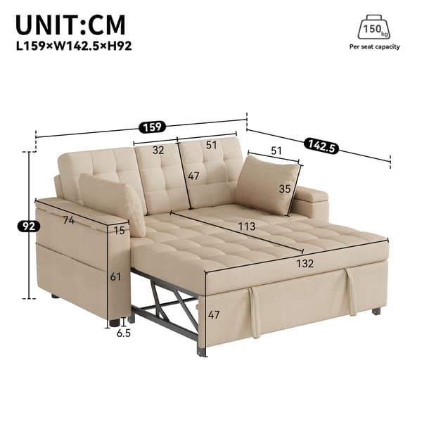 SONNENH Bäddsoffa, Linnelook, Beige, 159 × 142,5 × 92 cm