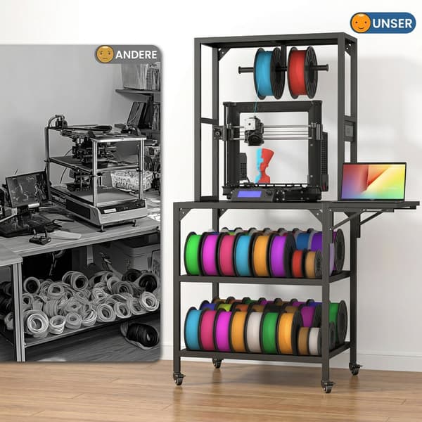 SONNENH 3D-printer stativ, robust 3D-printer skrivebordstativ med filamenthylde, T-formet spoleholder med ruller