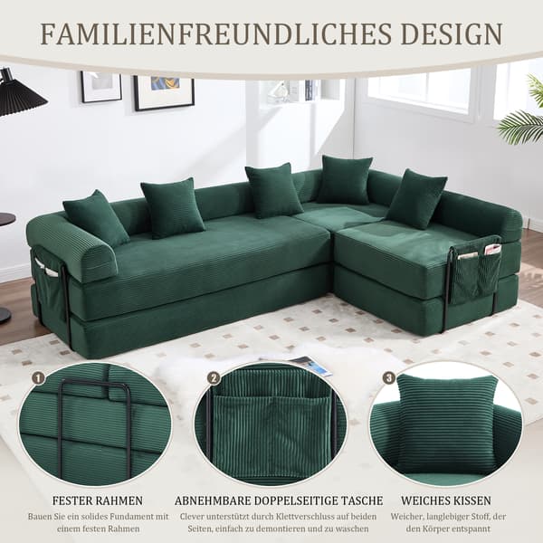 SONNENH Sofa, Fløjl, Smaragdgrøn, 270 × 180 × 64 cm