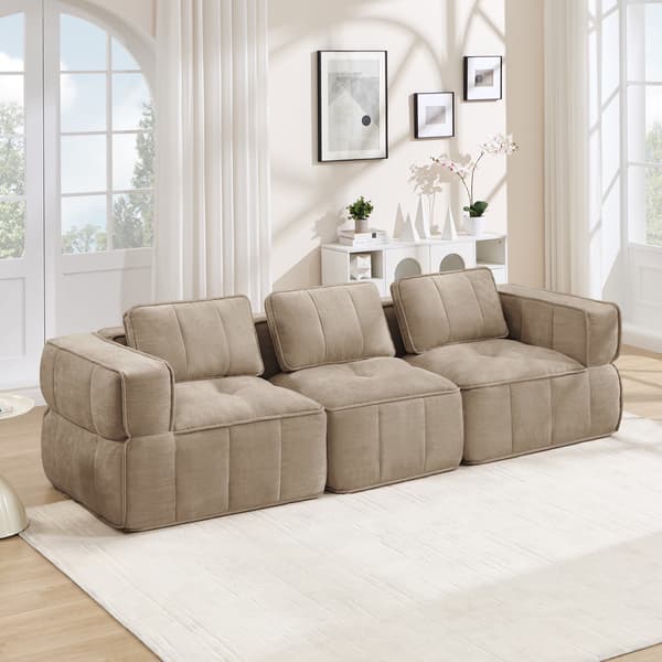 SONNENH 3-sitssoffa, Polyester, Sandfärgad, 271 × 93 × 67 cm