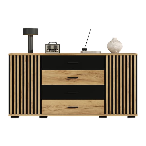 SONNENH Sideboard, MDF, Svart, 140 × 35 × 70 cm