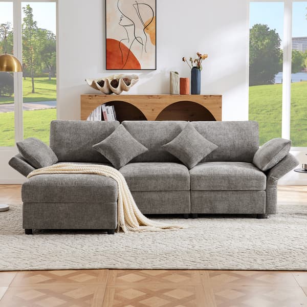 SONNENH Hjørnesofa, Chenille, Grå, 218 × 156,5 × 86 cm