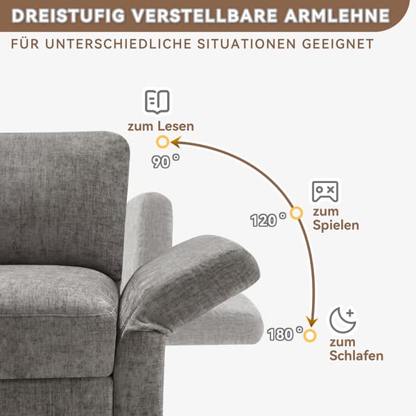 SONNENH Hjørnesofa, Chenille, Grå, 218 × 156,5 × 86 cm