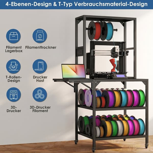 SONNENH 3D-printer stativ, robust 3D-printer skrivebordstativ med filamenthylde, T-formet spoleholder med ruller