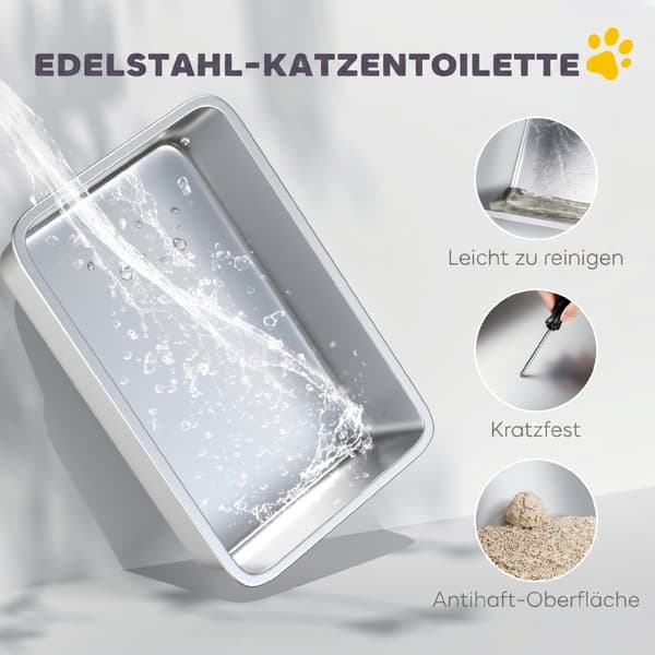 SONNENH Kattebak, rustfrit stål, XL inderside, med ske, lysegrå