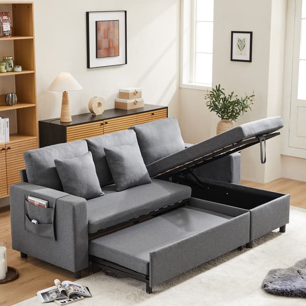SONNENH Soffbädd med sovfunktion, L-formad soffa, soffa chaiselong med förvaringsutrymme, med påsförvaring, vardagsrumssoffbädd