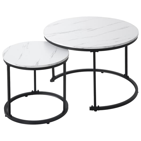 SONNENH Runde kaffe bord 2-stykke sæt levende værelse Runde nested side bord 2 Runde side borde