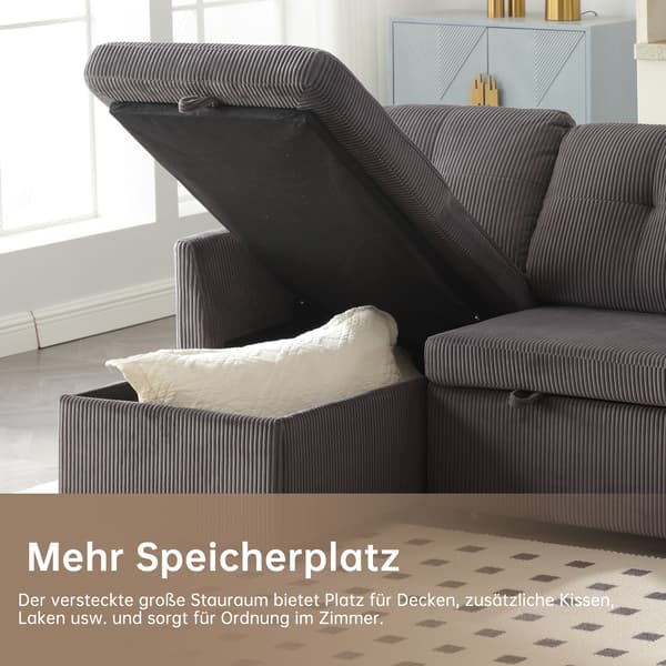 SONNENH Sovesofa, Fløjl, Mørkegrå, 206 × 108 × 66 cm