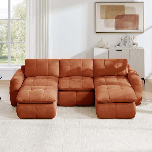 SONNENH U-formet sofa, Chenille, Orange, 264 × 160 × 68 cm