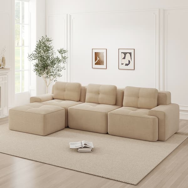 SONNENH Cloud Modular Sofa Boneless L Formet Sofa, Modular Sofa med Ottoman, Modular Cloud Sofa, 3 Sæder Corduroy Cloud Sofa til levende værelse