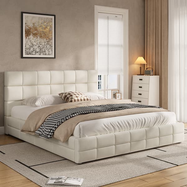 SONNENH 180x200 Upholstered Platform Bed, Beige
