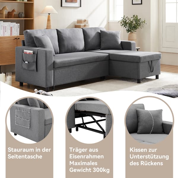 SONNENH Soffbädd med sovfunktion, L-formad soffa, soffa chaiselong med förvaringsutrymme, med påsförvaring, vardagsrumssoffbädd