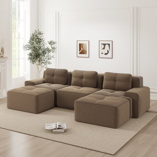 SONNENH Cloud Modular Sofa Boneless U Shaped Sofa, Modular Sofa med Ottoman, Modular Cloud Sofa, 3 Seater Corduroy Cloud Sofa för vardagsrum