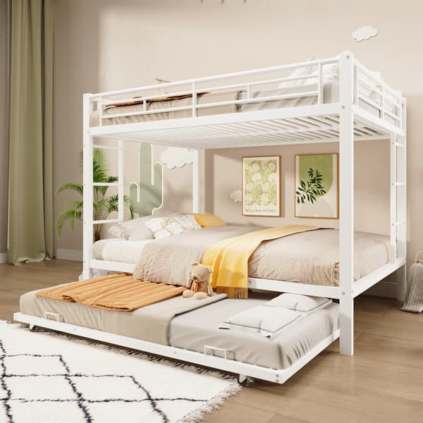 SONNENH 140 * 200cm bunkseng, Iron Frame Bed, Børneseng, udstyret med Pull- out Bed, High Railings, uden Mattress, White